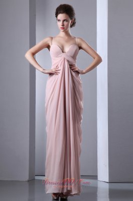 Pink Column Spaghetti Straps Prom Dress Chiffon