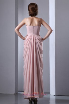 Pink Column Spaghetti Straps Prom Dress Chiffon