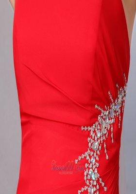 Red Chiffon Prom Holiday Dress Silver Beading Beaded