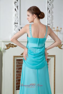 Aqua Blue Empire Chiffon Ruch Beading Prom Dress