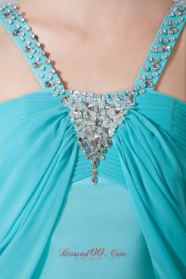 Aqua Blue Empire Chiffon Ruch Beading Prom Dress