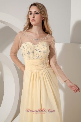 Yellow Empire Scoop Beading Prom Dress Train Chiffon