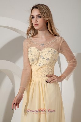 Yellow Empire Scoop Beading Prom Dress Train Chiffon