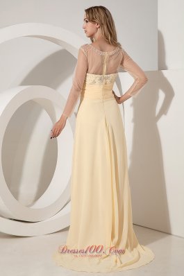 Yellow Empire Scoop Beading Prom Dress Train Chiffon