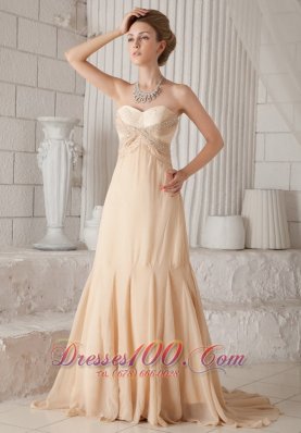 Champagne A-line Princess Chiffon Beading Prom Dress