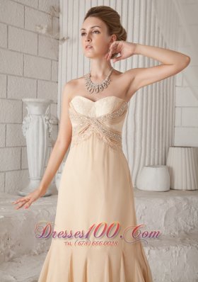 Champagne A-line Princess Chiffon Beading Prom Dress