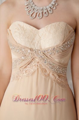 Champagne A-line Princess Chiffon Beading Prom Dress