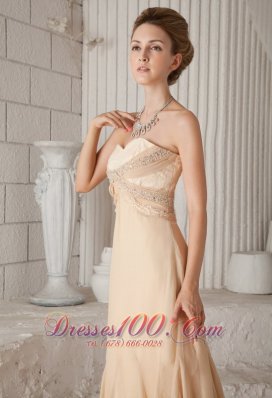 Champagne A-line Princess Chiffon Beading Prom Dress