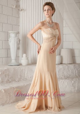 Champagne A-line Princess Chiffon Beading Prom Dress