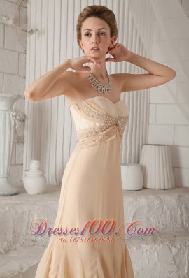 Champagne A-line Princess Chiffon Beading Prom Dress