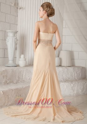 Champagne A-line Princess Chiffon Beading Prom Dress