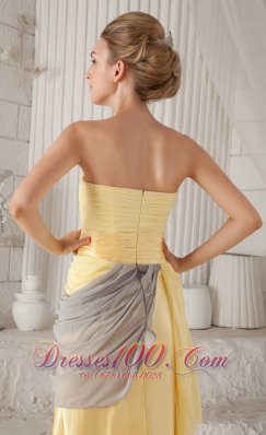 Yellow Empire Strapless Train Elastic Ruch Prom Evening Dress