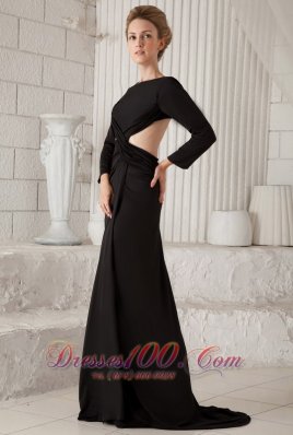 Black Column Scoop Chiffon Long Sleeves Prom Dress