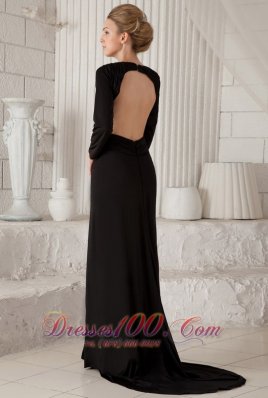 Black Column Scoop Chiffon Long Sleeves Prom Dress