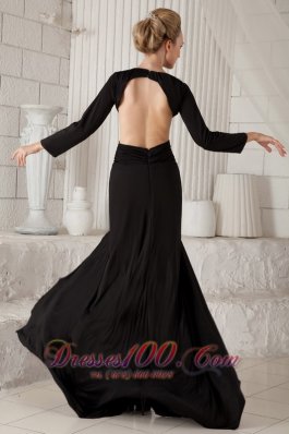 Black Column Scoop Chiffon Long Sleeves Prom Dress