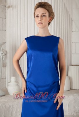 Blue Column Bateau Woven Satin Prom Dress Discount