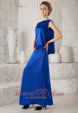 Blue Column Bateau Woven Satin Prom Dress Discount