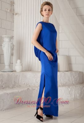 Blue Column Bateau Woven Satin Prom Dress Discount