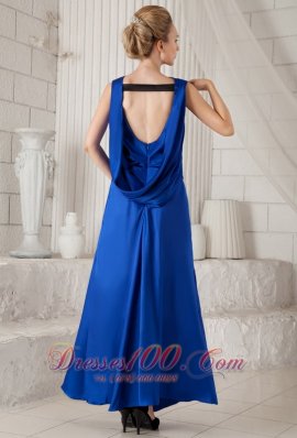 Blue Column Bateau Woven Satin Prom Dress Discount