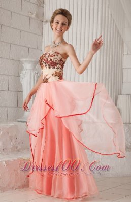 Column Strapless Organza Appliques Prom Evening Dress