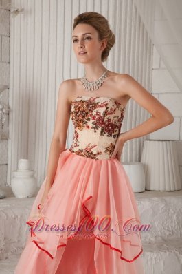 Column Strapless Organza Appliques Prom Evening Dress