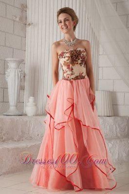 Column Strapless Organza Appliques Prom Evening Dress