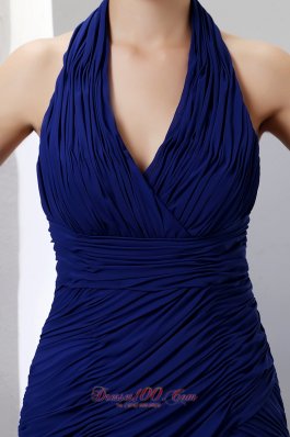 Navy Blue Mermaid Halter Prom Dress Chiffon Ruched