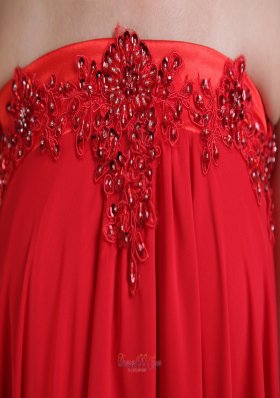 Red Strapless High-low Chiffon Embroidery Prom Dress