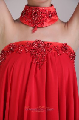 Red Strapless High-low Chiffon Embroidery Prom Dress