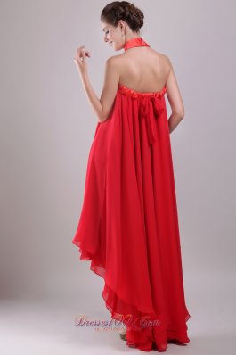 Red Strapless High-low Chiffon Embroidery Prom Dress