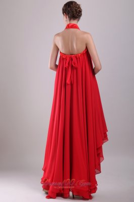 Red Strapless High-low Chiffon Embroidery Prom Dress