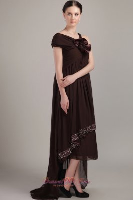 Brown Asymmetrical High-low Chiffon Beading Prom Dress