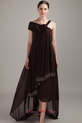 Brown Asymmetrical High-low Chiffon Beading Prom Dress