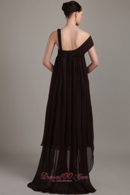 Brown Asymmetrical High-low Chiffon Beading Prom Dress