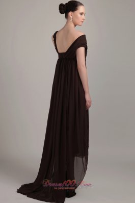 Brown Asymmetrical High-low Chiffon Beading Prom Dress