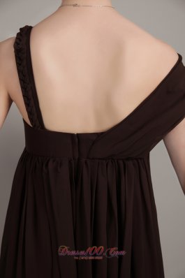 Brown Asymmetrical High-low Chiffon Beading Prom Dress