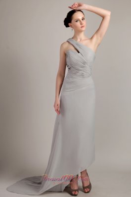 Grey Empire One Shoulder Chiffon Ruch Prom Dress