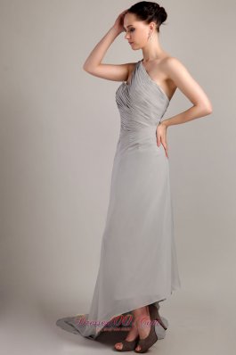 Grey Empire One Shoulder Chiffon Ruch Prom Dress