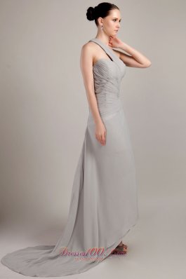 Grey Empire One Shoulder Chiffon Ruch Prom Dress