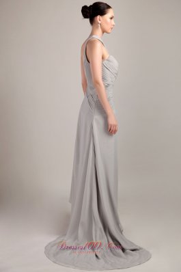 Grey Empire One Shoulder Chiffon Ruch Prom Dress