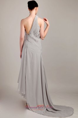 Grey Empire One Shoulder Chiffon Ruch Prom Dress