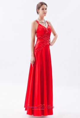 Red Column Sheath Spaghetti Straps Prom Dress Taffeta