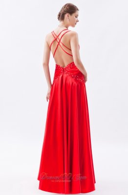 Red Column Sheath Spaghetti Straps Prom Dress Taffeta