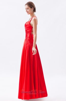 Red Column Sheath Spaghetti Straps Prom Dress Taffeta