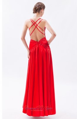 Red Column Sheath Spaghetti Straps Prom Dress Taffeta