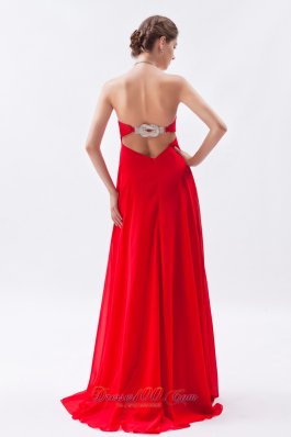 Red Empire Strapless Prom Dress Chiffon Beading