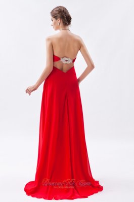 Red Empire Strapless Prom Dress Chiffon Beading