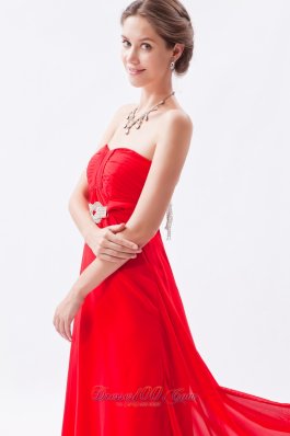 Red Empire Strapless Prom Dress Chiffon Beading