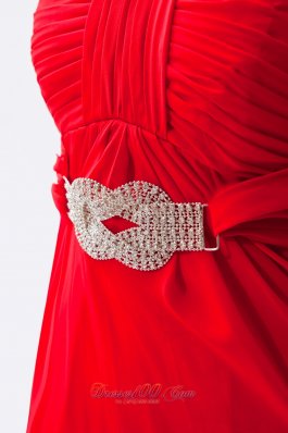 Red Empire Strapless Prom Dress Chiffon Beading