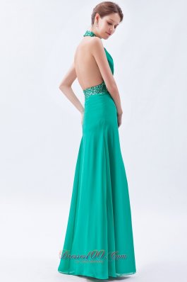 Turquoise Column Sheath Prom Dress Backless Chiffon